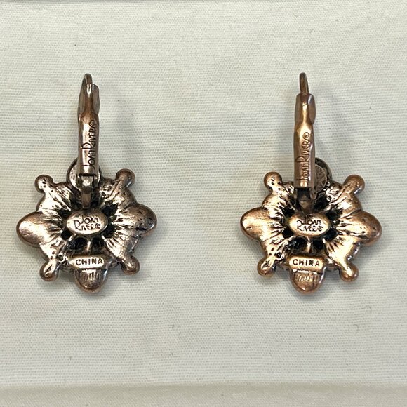 Joan Rivers Earrings * Copper Tone w/ Purple & Pink Rhinestones * Vintage * 1" - Picture 6 of 6